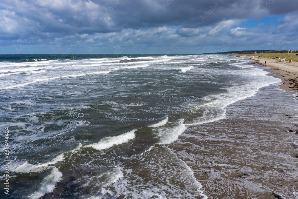 Storm at the German Baltic Sea with high waves Storm at the German Baltic Sea with high waves