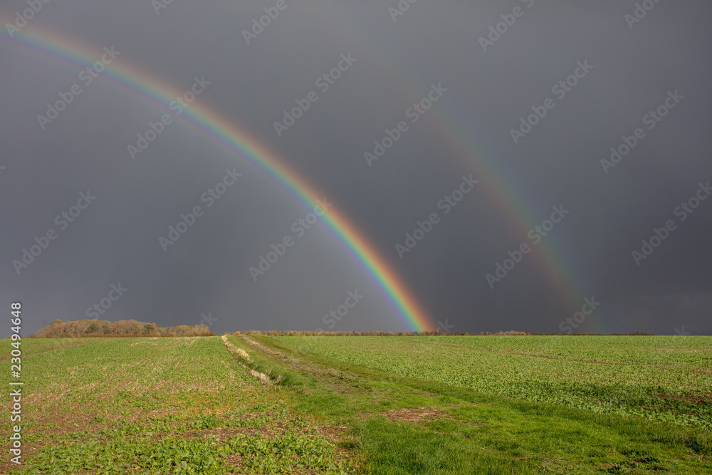 double rainbow over farmland in lincolnshire double rainbow over farmland in lincolnshire