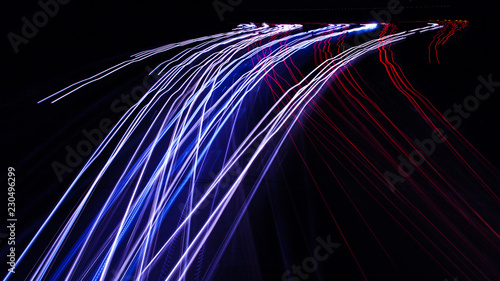 Highway car light trails at night