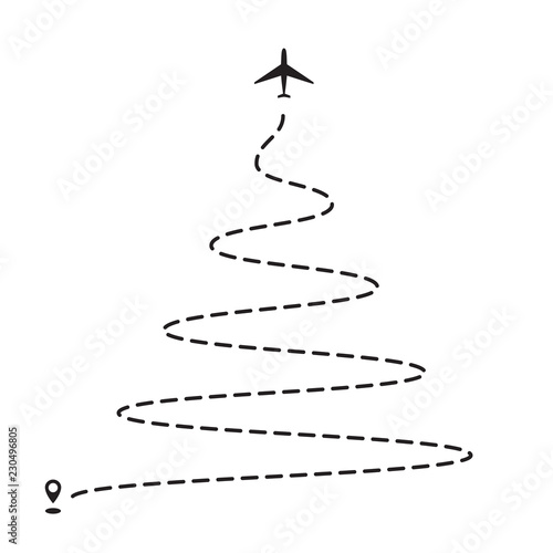 Airplane Christmas tree track to point, line way or air lines