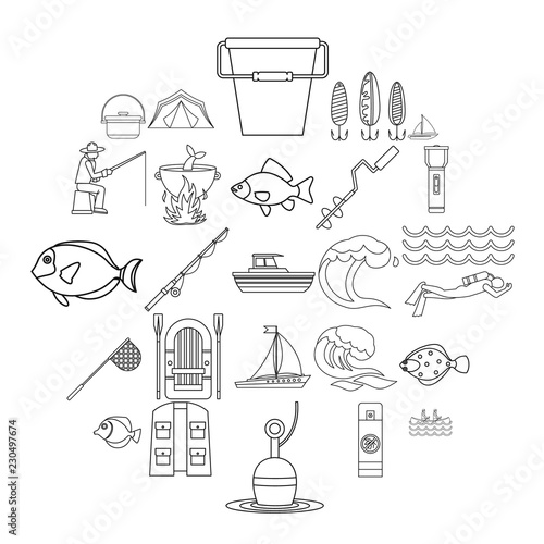 Sea inhabitant icons set. Outline set of 25 sea inhabitant vector icons for web isolated on white background