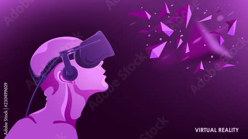 The virtual reality. Modern innovative technology. The man in the headset vr. Abstract vector image.