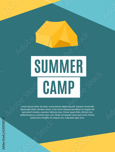 Summer Camping Nature Background in Modern Flat Style with Sample Text