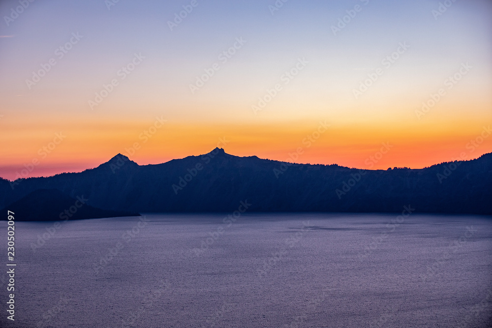 Scenic view of a sunset over Crater Lake, Oregon