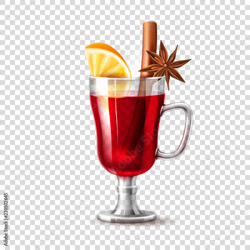 Vector realistic mulled wine glass orange anise