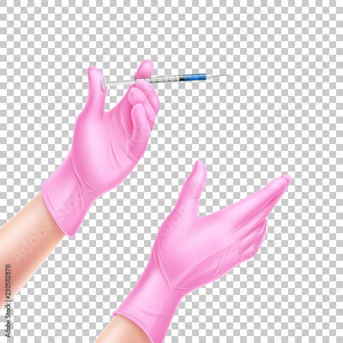 Vector realistic nurse hand in gloves with syringe