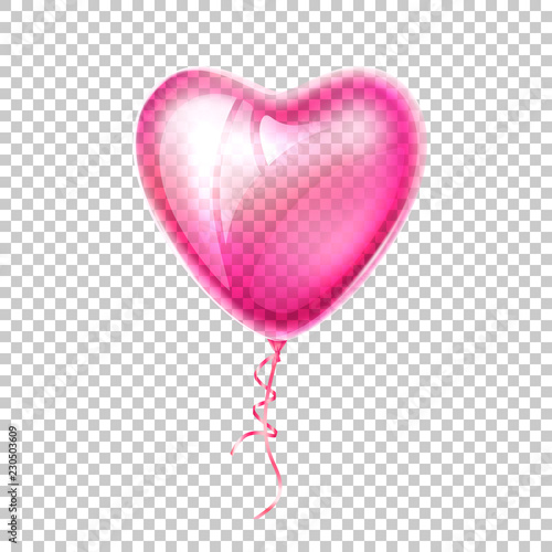 Vector realistic heart shape pink balloon love