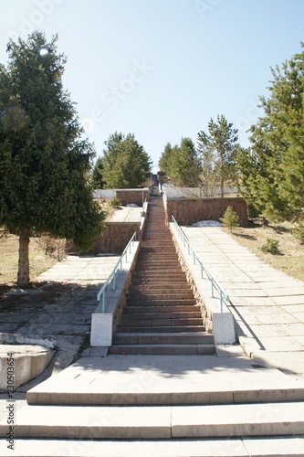 Stairway stairs in Almaty Medeo middle in the mountains photo