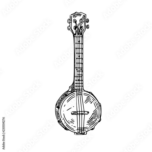 Banjo. Sketch. Engraving style. Vector illustration.