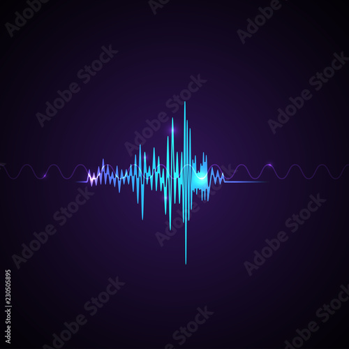 Voice recognition Vector illustration A sound symbol Abstract neon sound waves on violet background