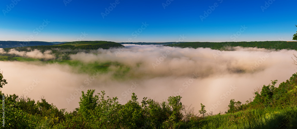 Dnister river landscape in Ternopil region of western Ukraine. Idillyc view from above in the morning. Panorama Dnister river landscape in Ternopil region of western Ukraine. Idillyc view from above in the morning. Panorama