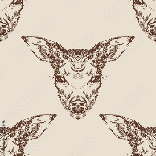 Vector. Deer head with large ears and eyes. Geometric linear animal. Linear graphics. Modern design for advertising, branding greeting card, cover, poster, banner.