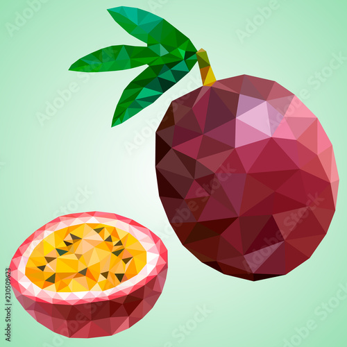 Passion fruit in polygonal style. Vector fruit