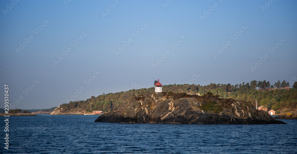 Scandinavia, archipelago from the sea, rocks, lighthouse 