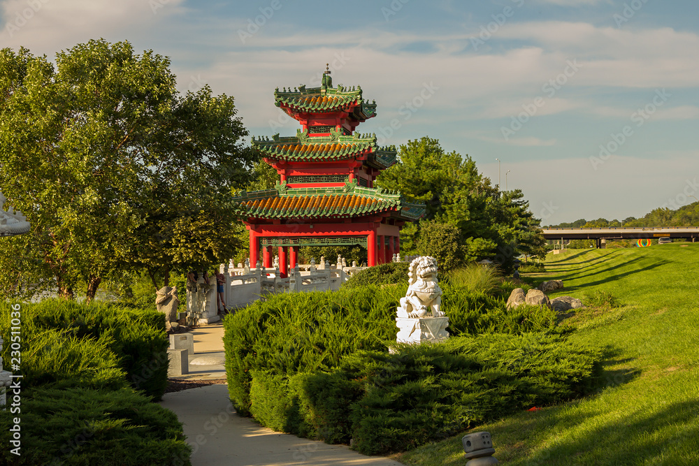 Robert D. Ray Asian Gardens, Chinese pavilion, Muto Recreation Area, Des Moines, Iowa, USA Robert D. Ray Asian Gardens, Chinese pavilion, Muto Recreation Area, Des Moines, Iowa, USA