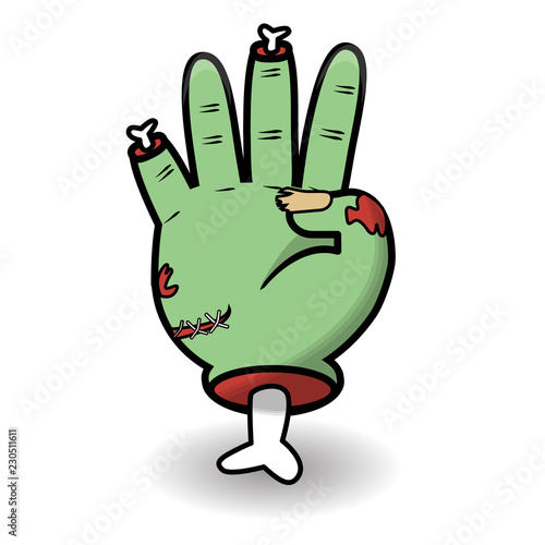 Counting hand gesture. Halloween counting zombie hand showing four. Communication gestures concept. Vector illustration isolated on white background.