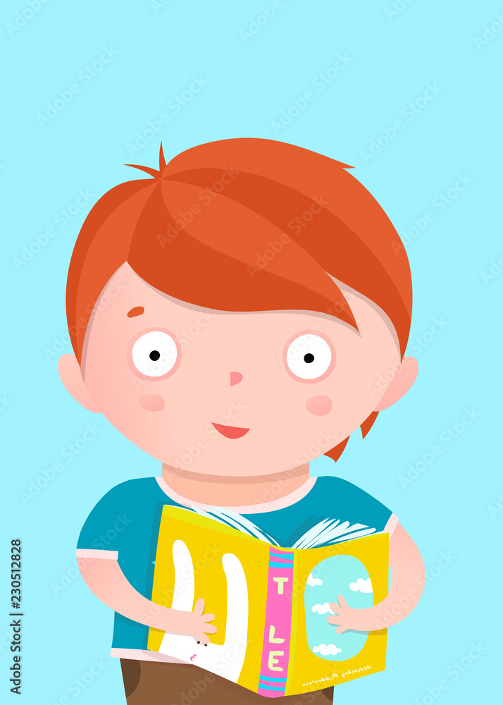 Little boy standing with book greeting card design. Vector cartoon. Little boy standing with book greeting card design. Vector cartoon.