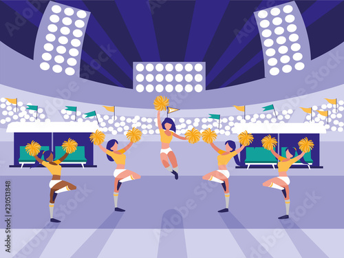 stadium scene with group of cheerleaders