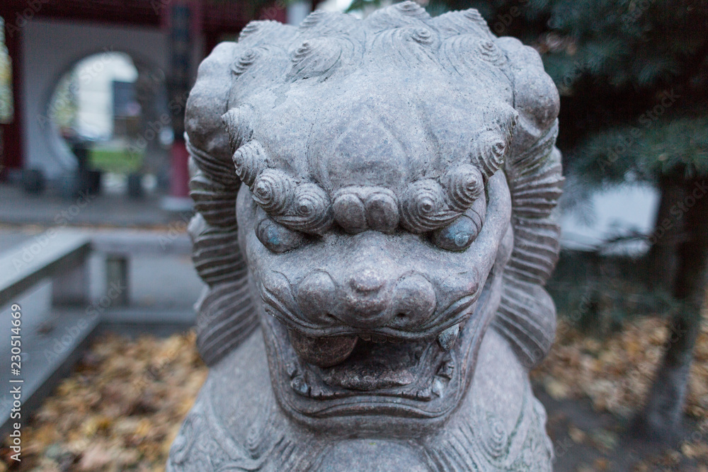 lion statue in chinese temple