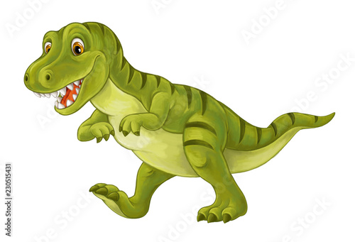 Fototapeta Naklejka Na Ścianę i Meble -  cartoon scene with happy and funny dinosaur tyrannosaurus - on white background - illustration for children