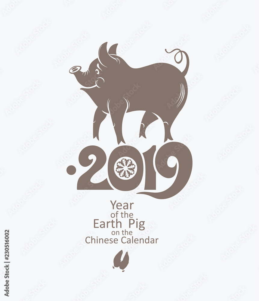 Obraz premium Year of the Pig. 2019. Flat vector template for the New Year's design. Pig - symbol of 2019 on the Chinese calendar.