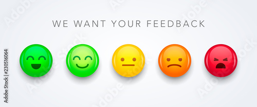 vector illustration user experience feedback concept different mood smiley emoticons emoji icon positive, neutral and negative. 