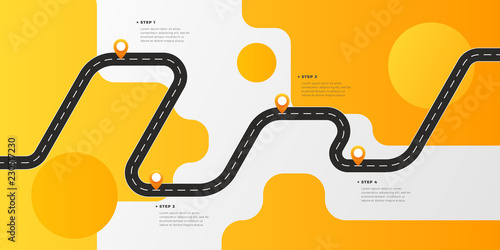 Infographic template winding asphalt road with pin-pointers. Vector EPS 10