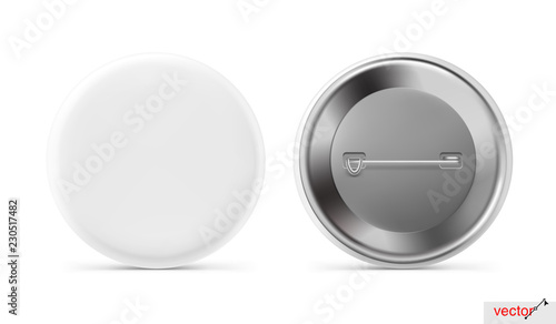 Universal mockup of white badge. Vector realistic illustration on white background, ready and simple to use for your design. The mock-up will make the presentation look as realistic as possible. 