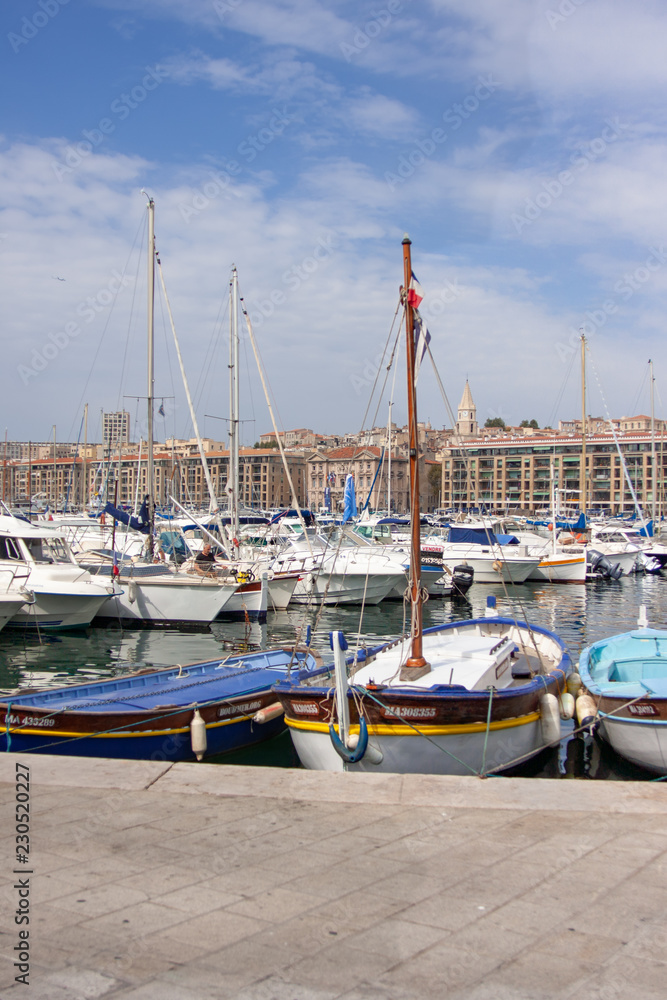 Yachts in Viex Port of Marseille. France.