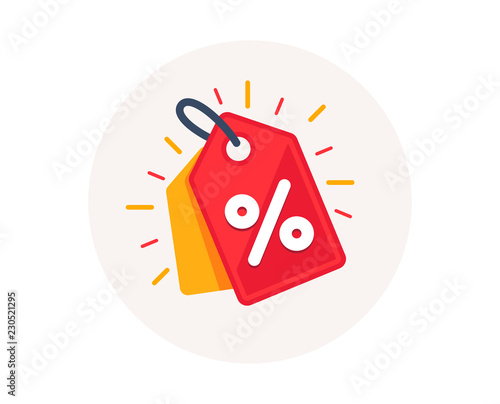 Discount offer tag icon. Shopping coupon symbol. Sale label tag with percentage sign. Black friday discount banner or coupon. Vector shopping label photo