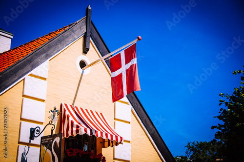 Danish flags in front of building