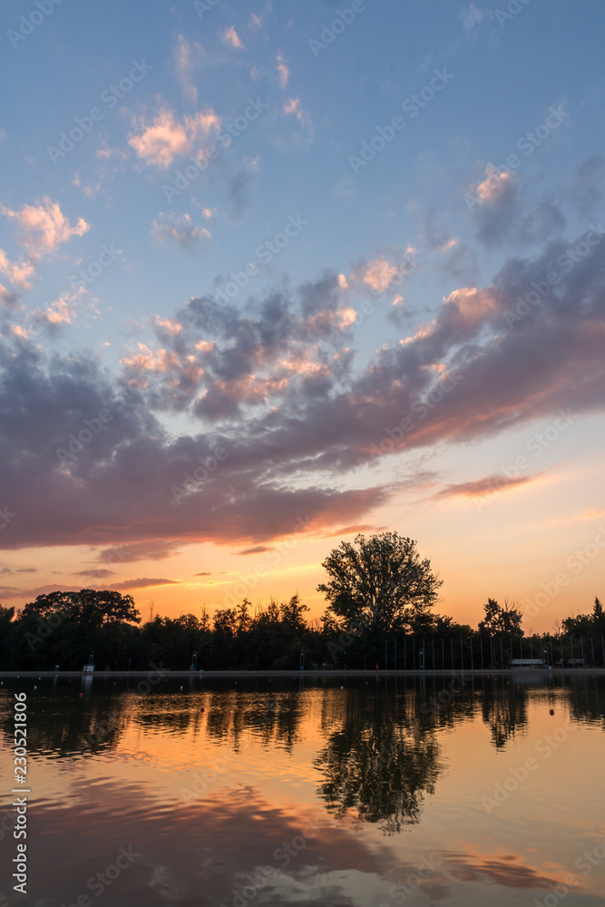 Amazing sunset view of Rowing Venue in city of Plovdiv, Bulgaria