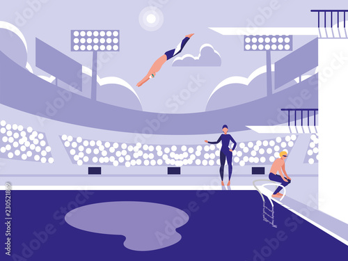 players in pool for diving competition