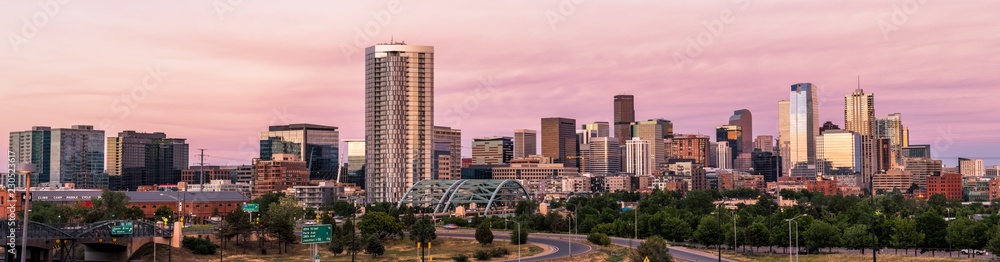 Panorama of the City of Denver Colorado at Sunset