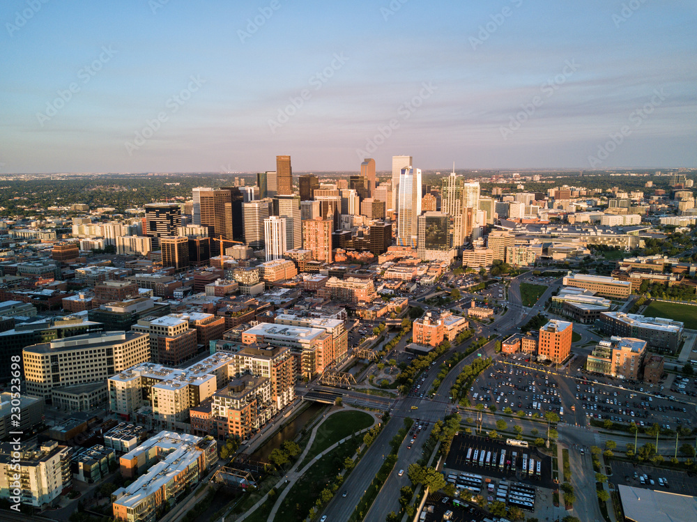 Aerial drone photo - City of Denver Colorado at Sunset