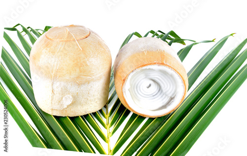 Coconut Juice perfume with leaf isolated on white background