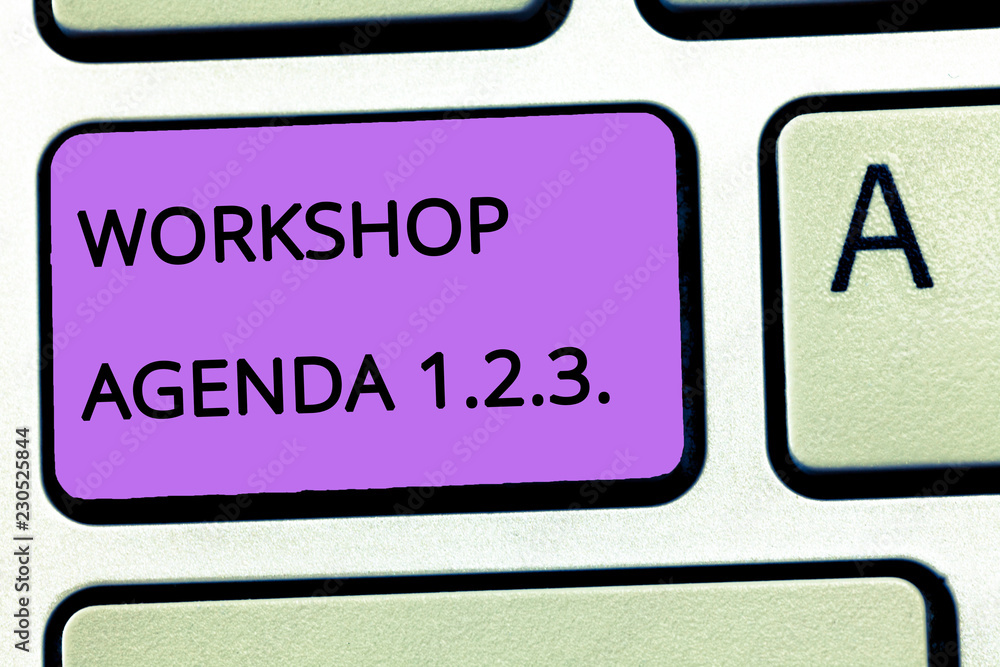 Word writing text Workshop Agenda 1.2.3.. Business concept for help to ensure that Event Stays on Schedule. Word writing text Workshop Agenda 1.2.3.. Business concept for help to ensure that Event Stays on Schedule.