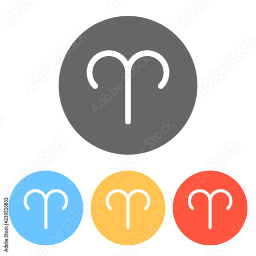 Astrological sign. Aries simple icon. Set of white icons on colored circles