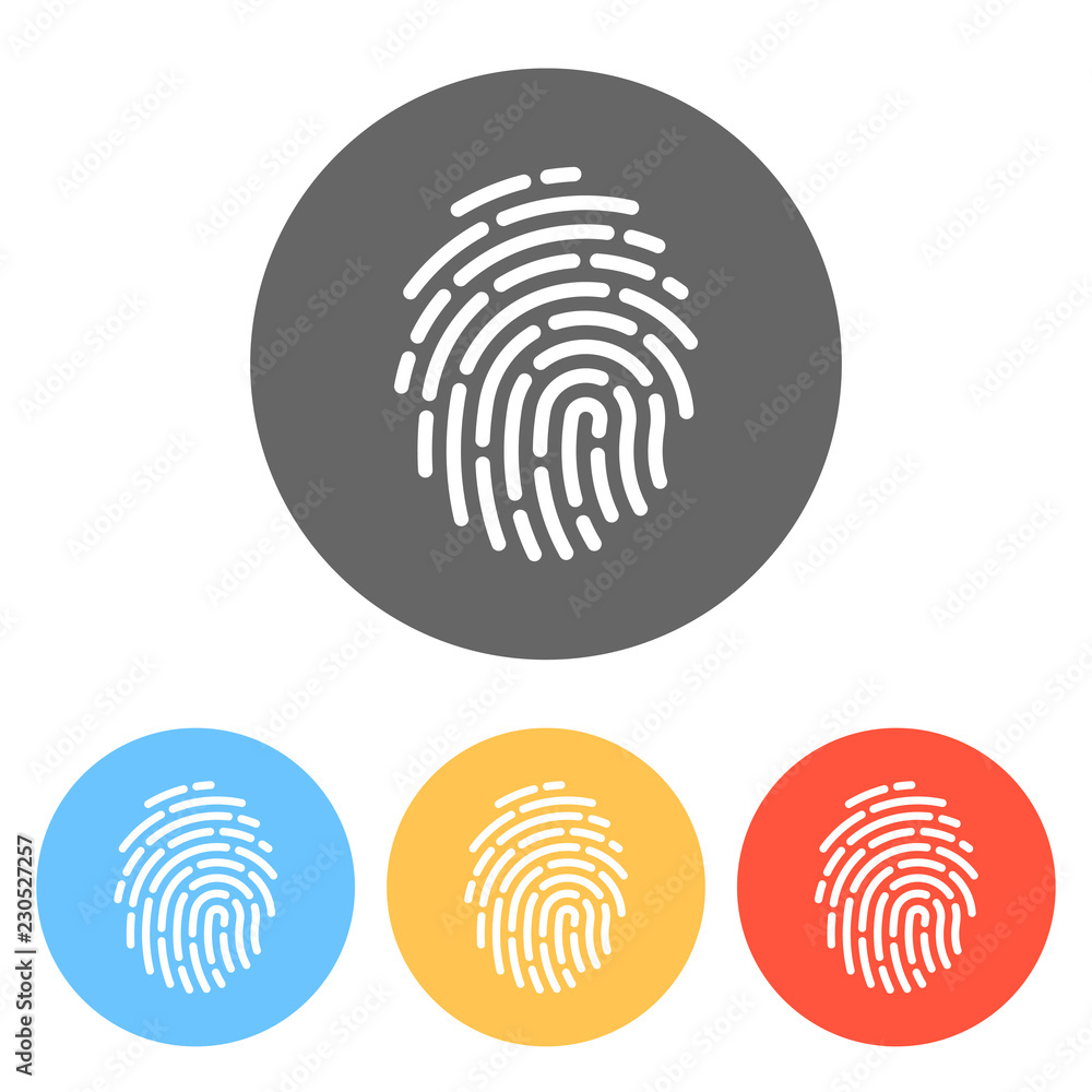 Fingerprint. Simple icon for logo or app. Set of white icons on colored circles Fingerprint. Simple icon for logo or app. Set of white icons on colored circles