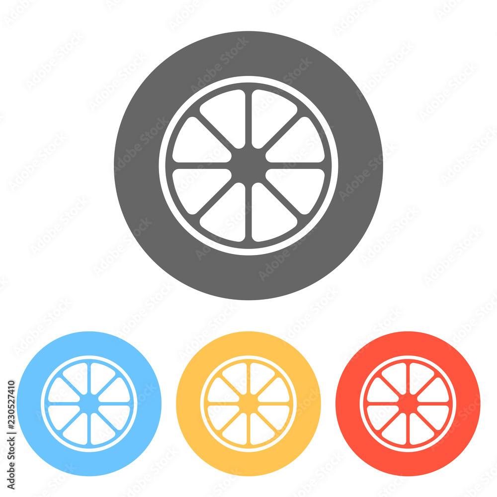 Obraz premium Whole lemon or orange. Simple icon. Set of white icons on colored circles