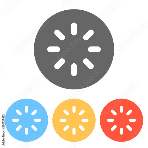 Loading or wait icon. Set of white icons on colored circles
