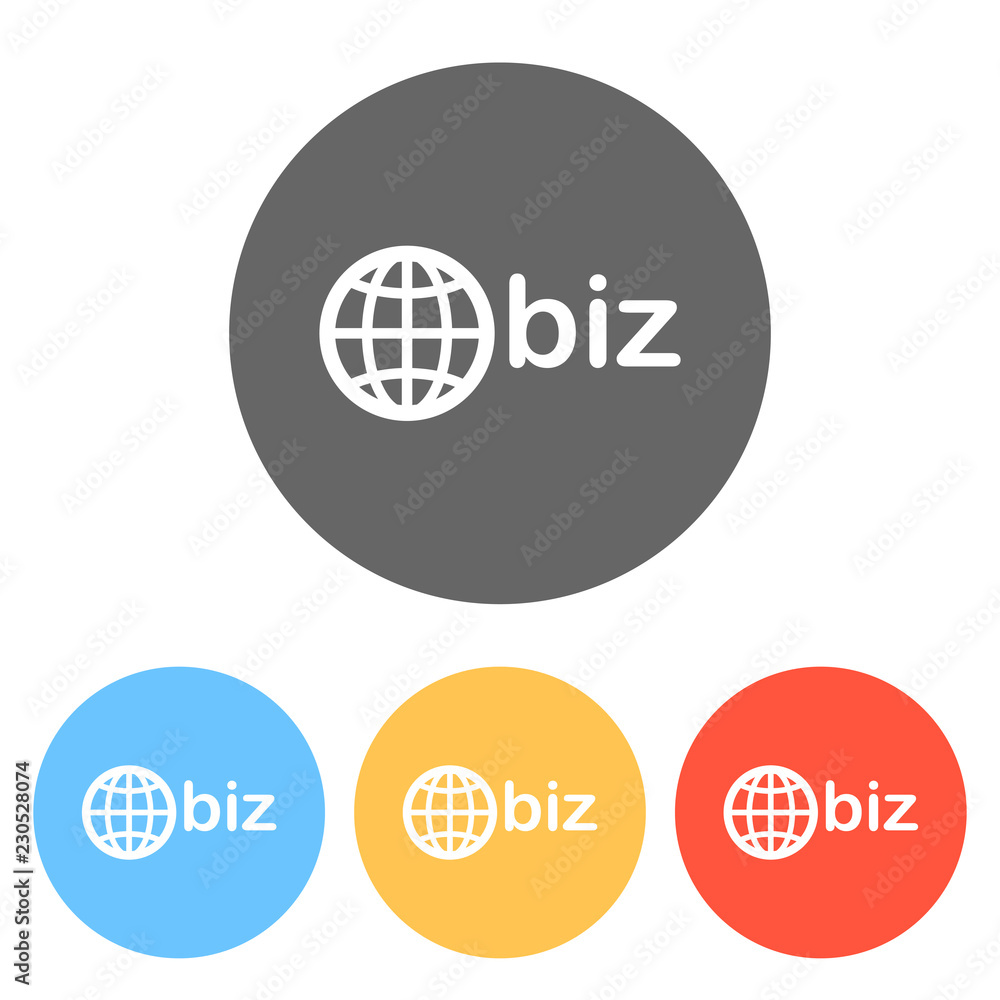 domain for business, globe and biz. Set of white icons on colore domain for business, globe and biz. Set of white icons on colore