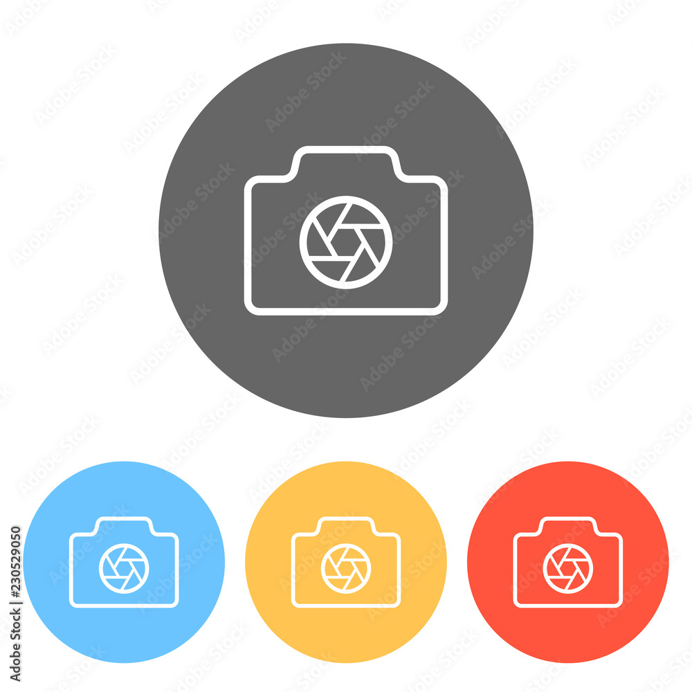 Photo camera with shutter, linear symbol with thin outline, simp Photo camera with shutter, linear symbol with thin outline, simp