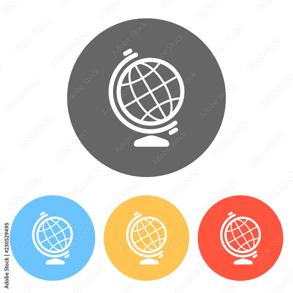 Simple globe symbol. Linear icon. Set of white icons on colored Simple globe symbol. Linear icon. Set of white icons on colored