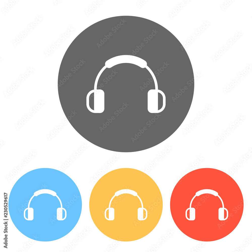 Headphones and music. Mute volume. Simple icon. Set of white ico Headphones and music. Mute volume. Simple icon. Set of white ico