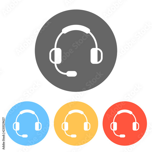 Headphones with microphone. Support service. Simple icon. Set of