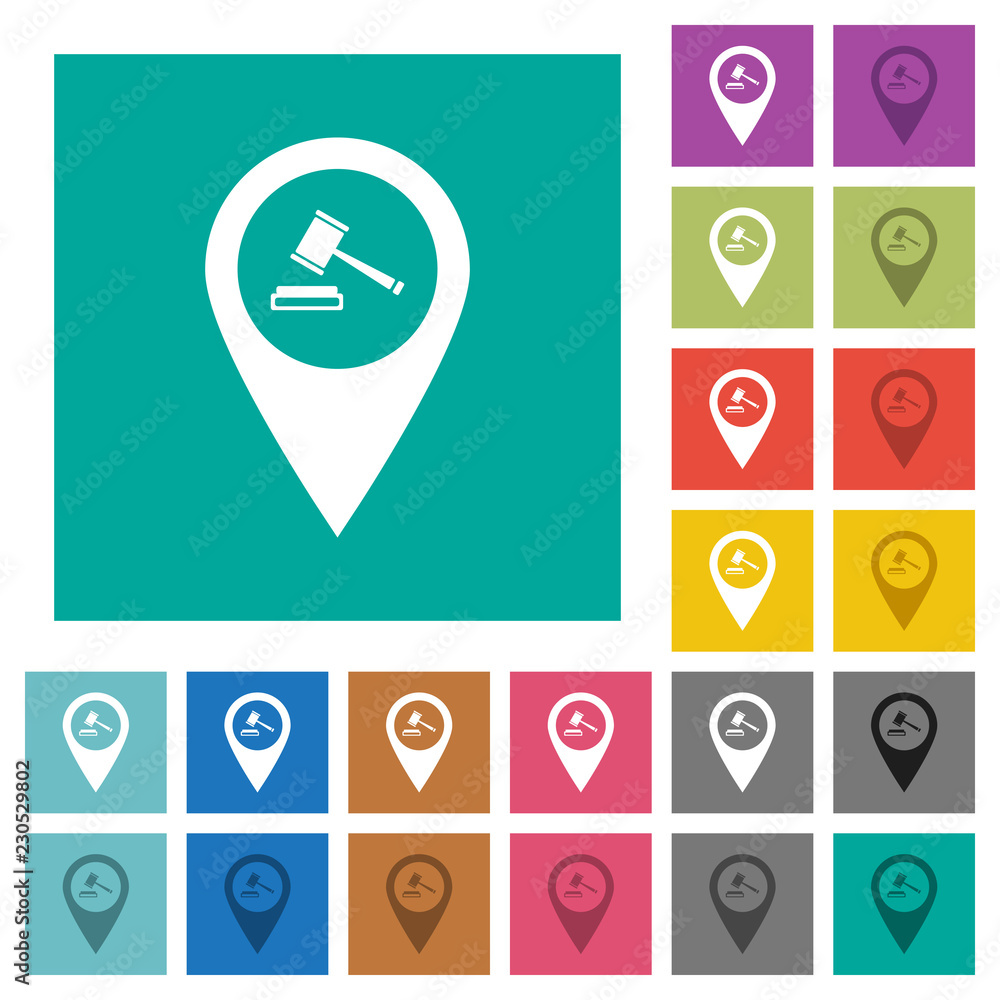 Court house GPS map location square flat multi colored icons Court house GPS map location square flat multi colored icons
