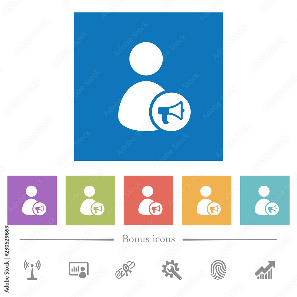 User notification flat white icons in square backgrounds User notification flat white icons in square backgrounds