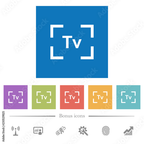 Camera time value mode flat white icons in square backgrounds photo