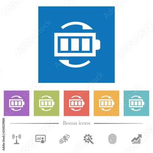 Rechargeable battery flat white icons in square backgrounds